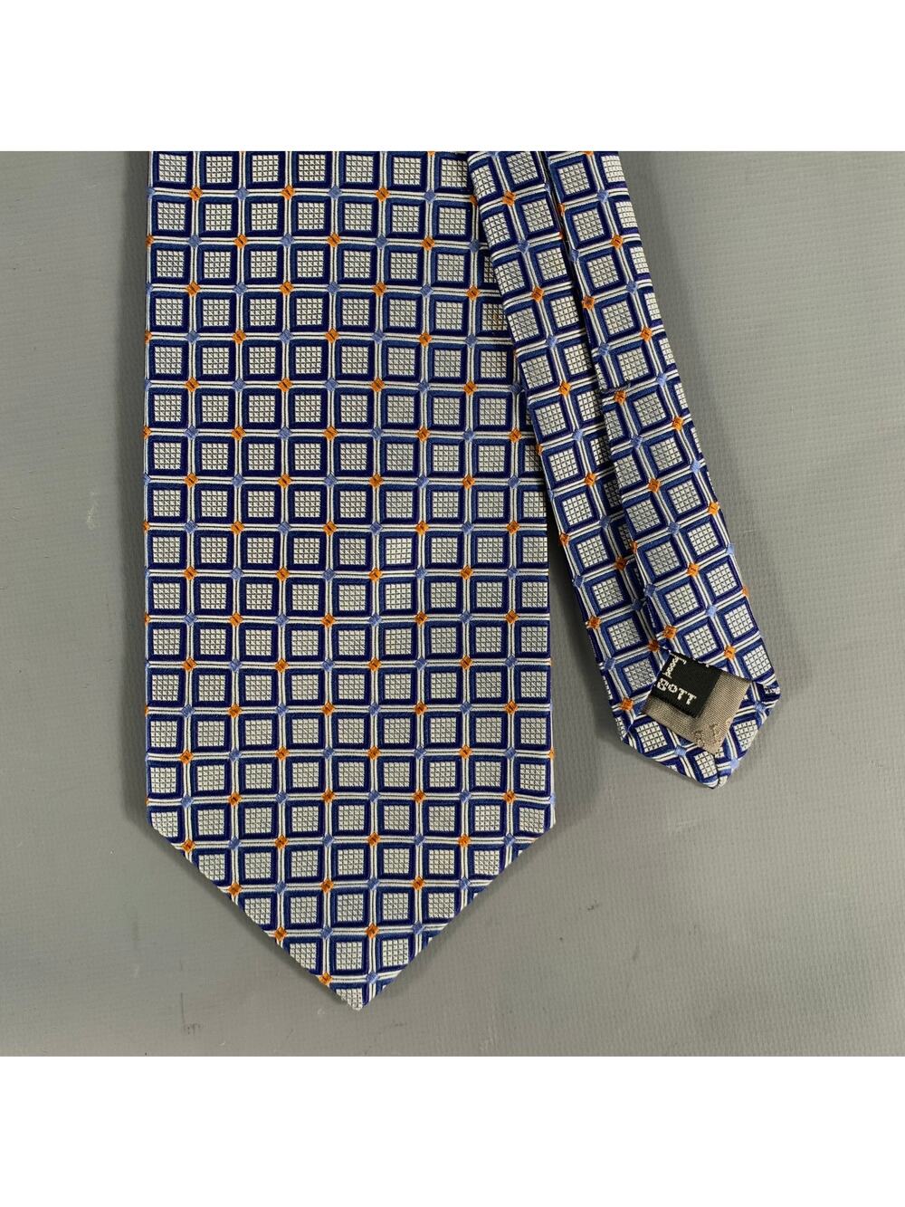 ROBERT TALBOTT Navy light blue orange Geometric Silk Tie